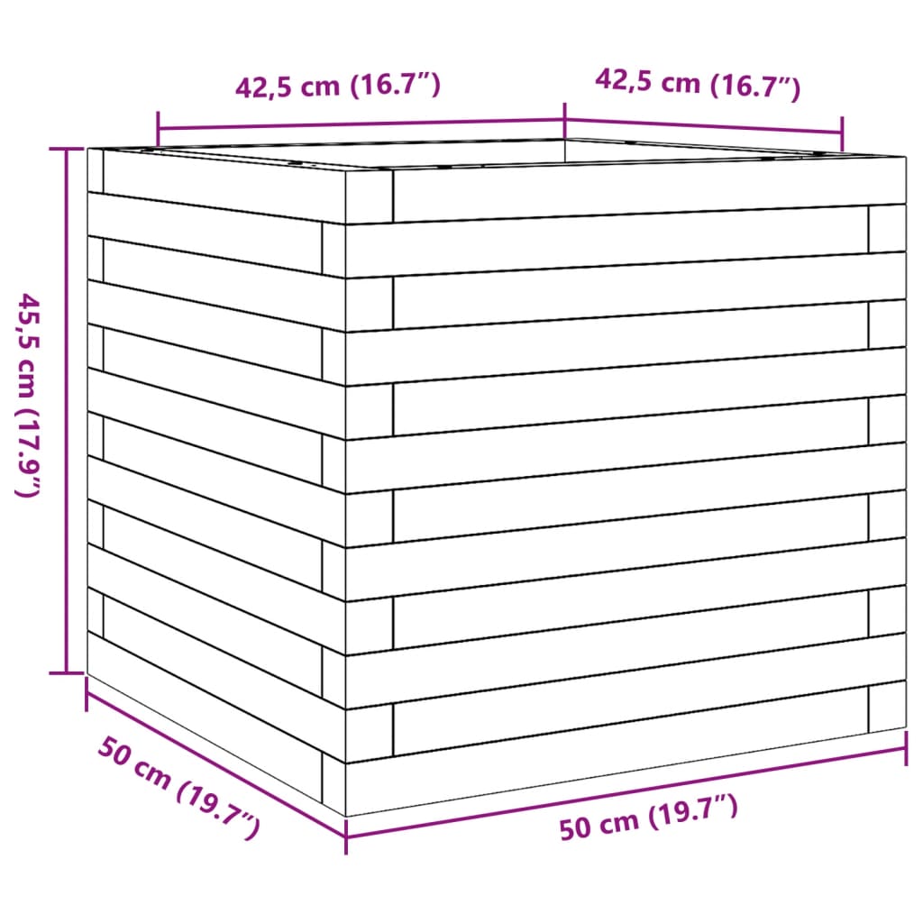 Plantenbak 50x50x45,5 cm massief grenenhout wasbruin