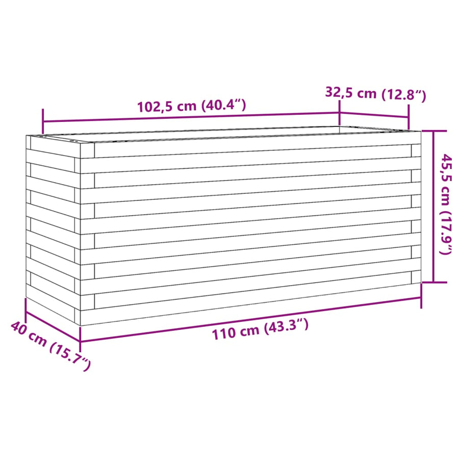 Plantenbak 110x40x45,5 cm massief grenenhout wasbruin