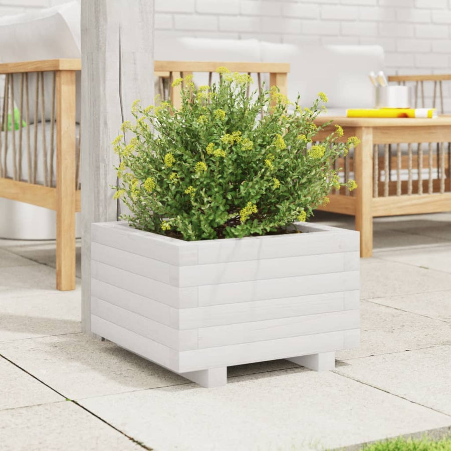 Plantenbak 40x40x26,5 cm massief grenenhout wit