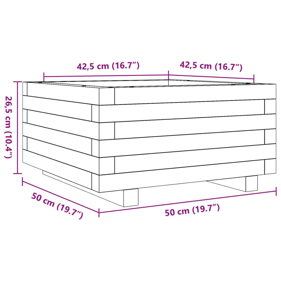 Plantenbak 50x50x26,5 cm massief grenenhout wasbruin