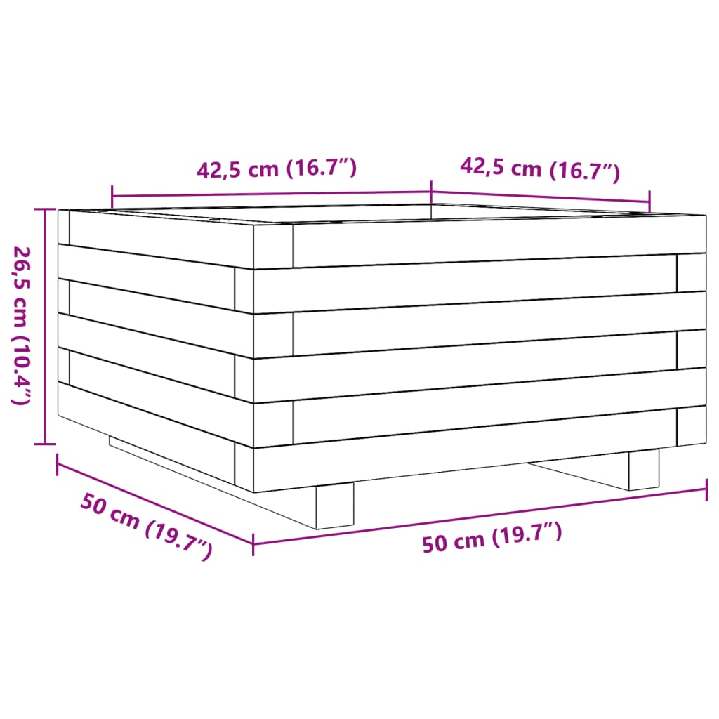 Plantenbak 50x50x26,5 cm geïmpregneerd grenenhout