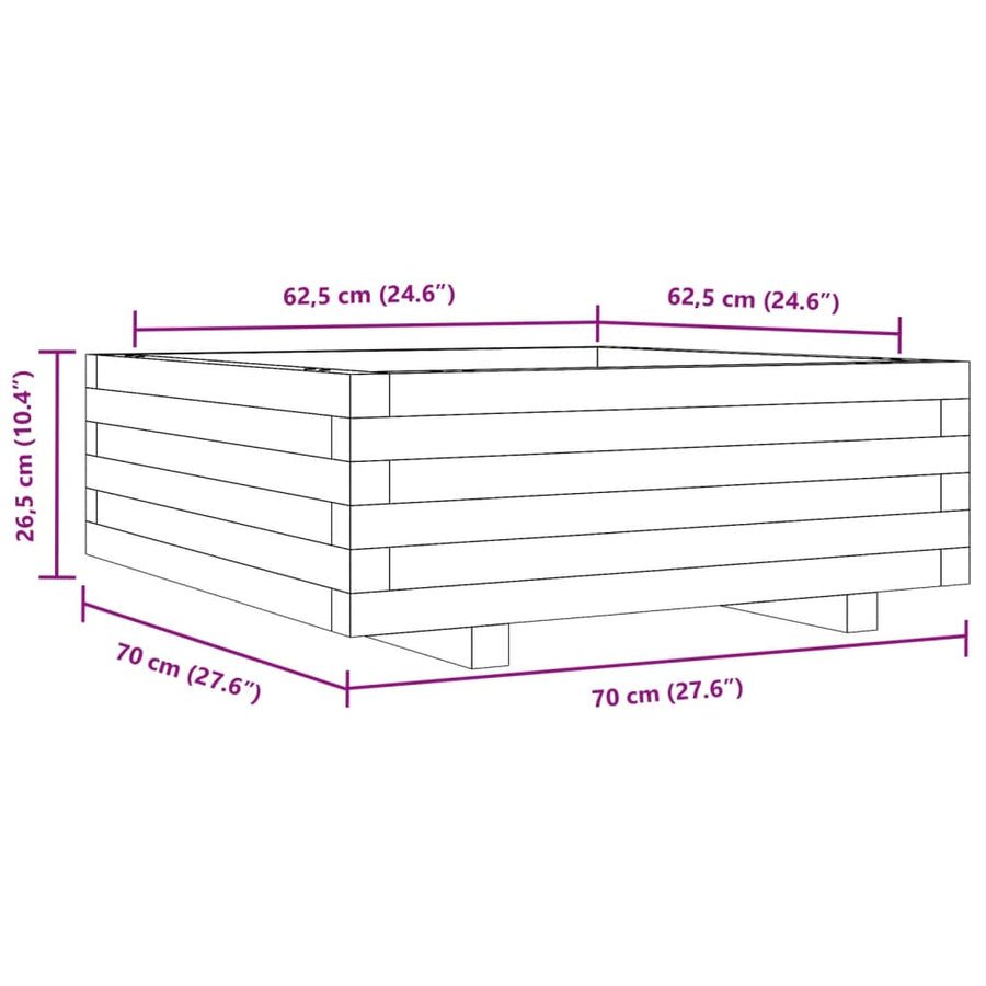 Plantenbak 70x70x26,5 cm massief grenenhout wasbruin