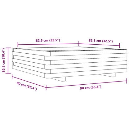 Plantenbak 90x90x26,5 cm massief grenenhout wasbruin