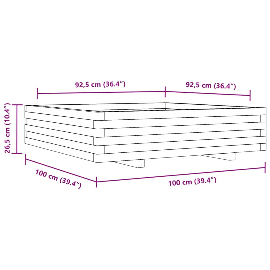 Plantenbak 100x100x26,5 cm massief grenenhout wit