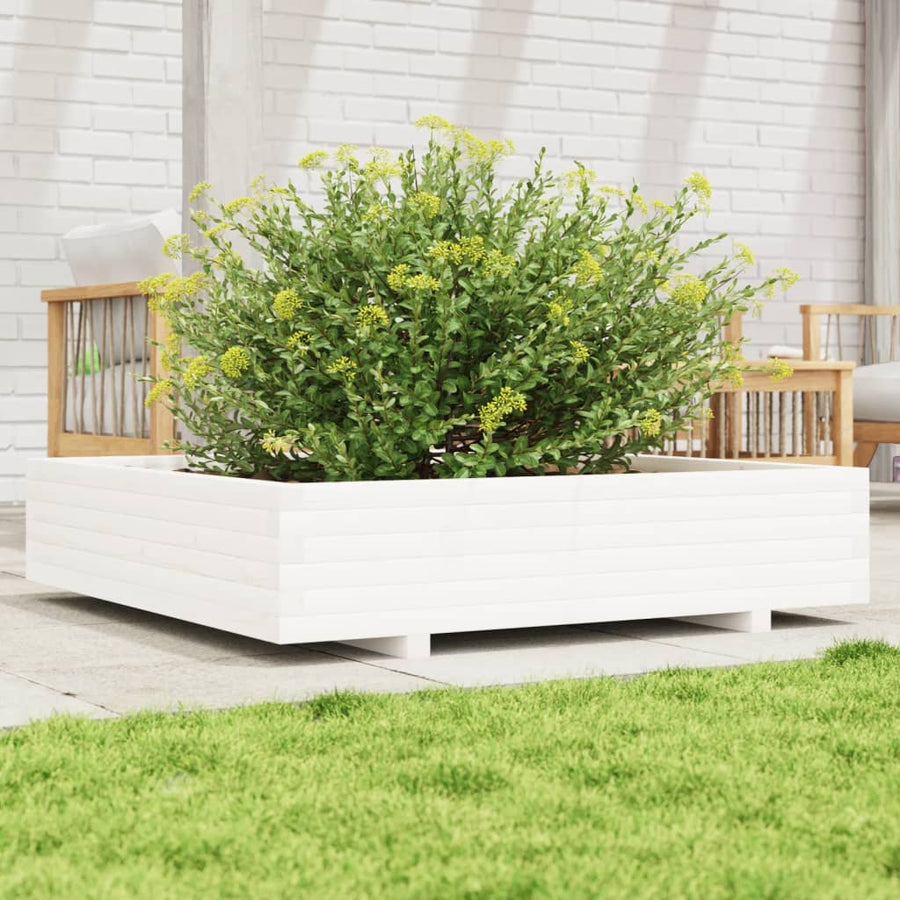 Plantenbak 110x110x26,5 cm massief grenenhout wit