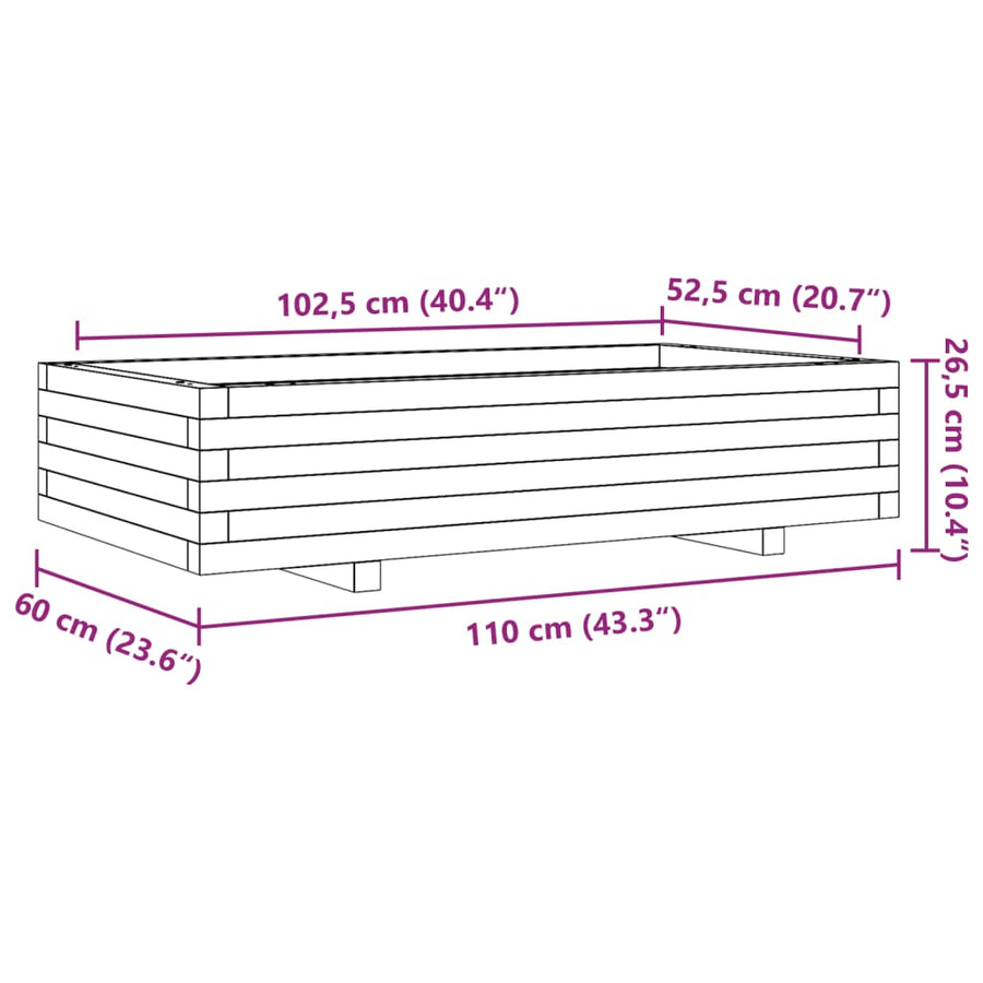 Plantenbak 110x60x26,5 cm massief grenenhout wit