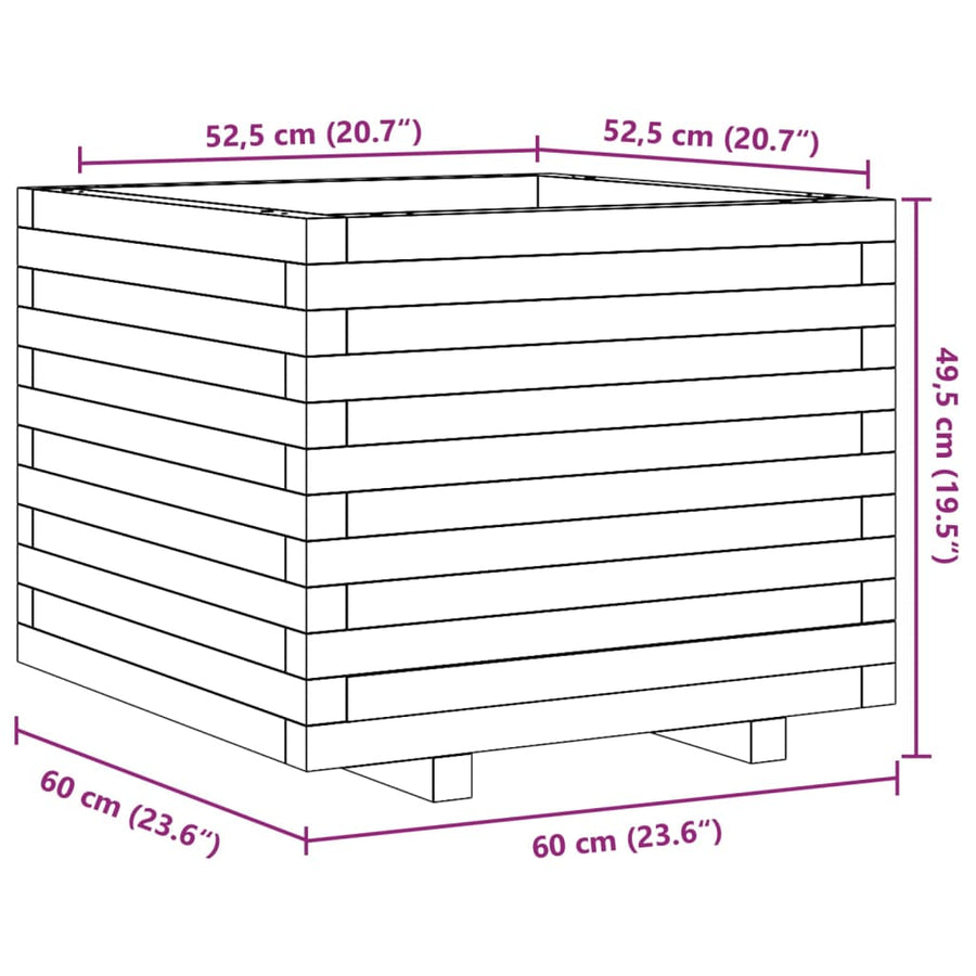 Plantenbak 60x60x49,5 cm massief grenenhout wit
