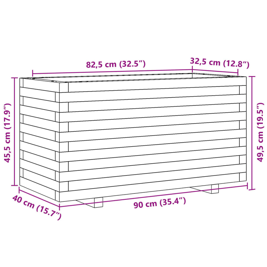Plantenbak 90x40x49,5 cm massief grenenhout wit
