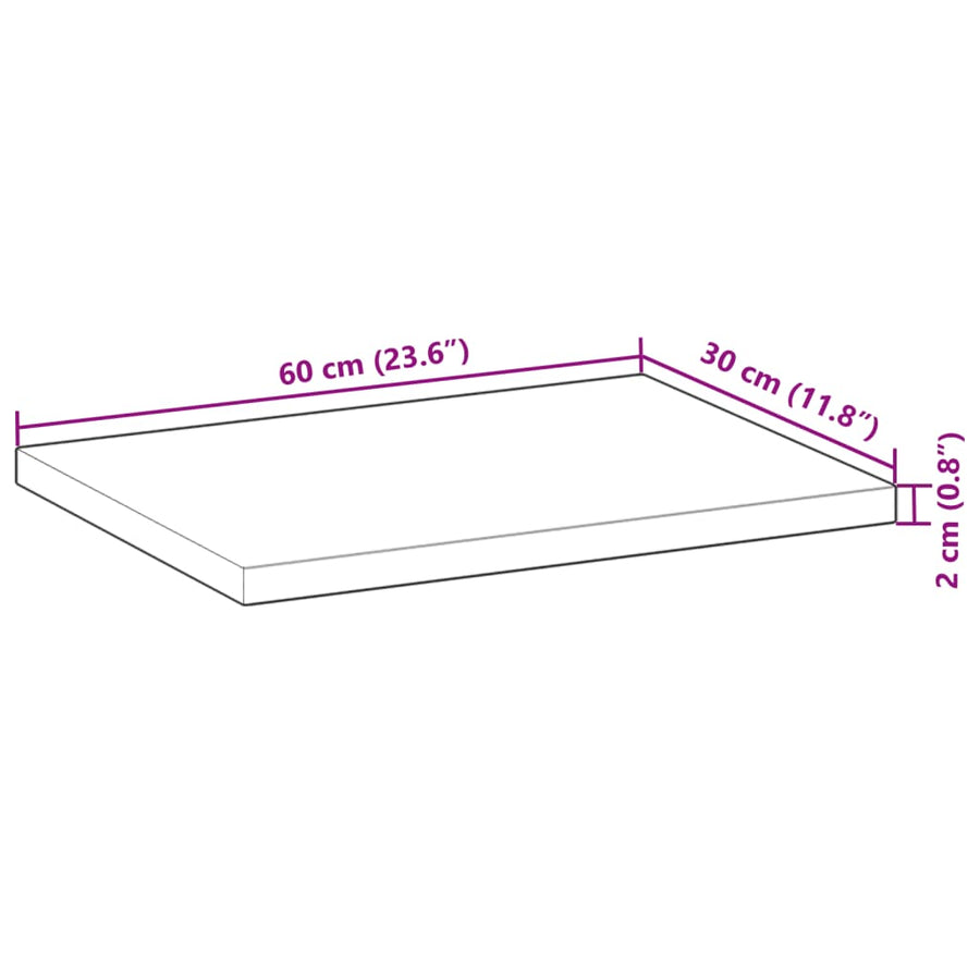 Tafelblad Rechthoekig Massief Acaciahout 60 x 30 x 2 cm Naturel (onafgewerkt)