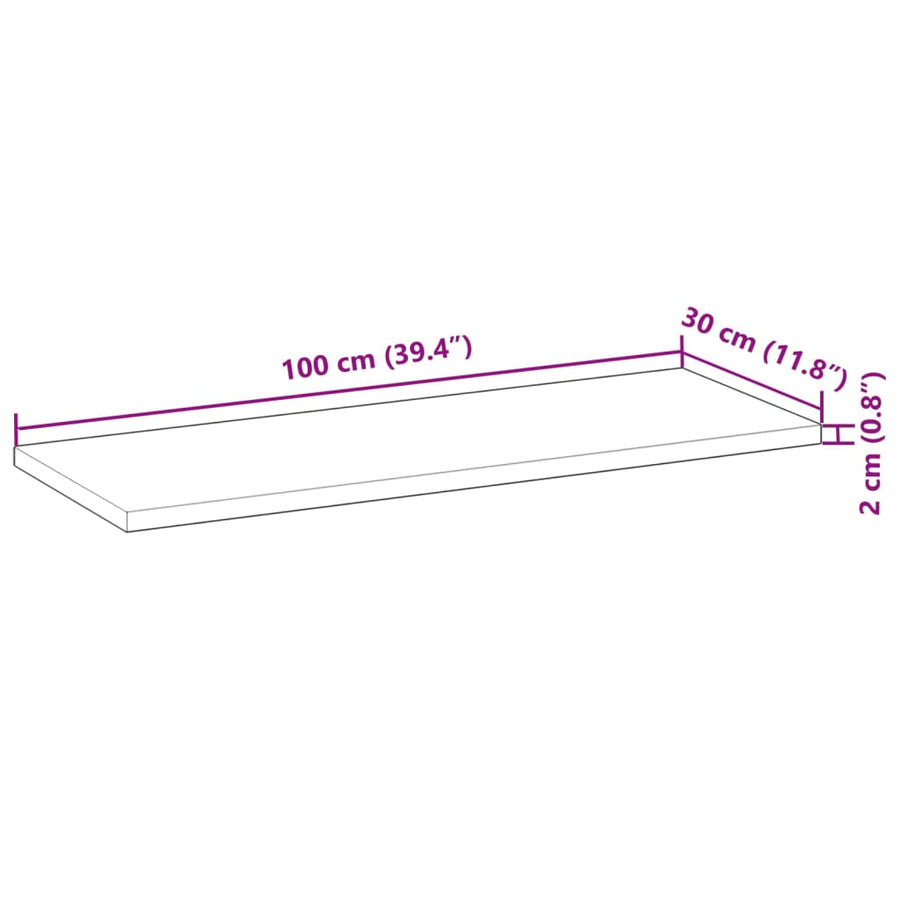 Tafelblad rechthoekig 100x30x2 cm massief acaciahout