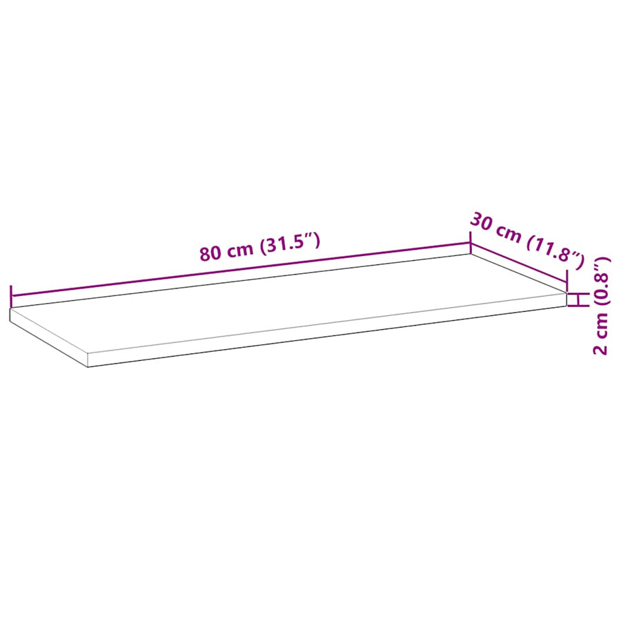 Tafelblad rechthoekig 80x30x2 cm massief acaciahout