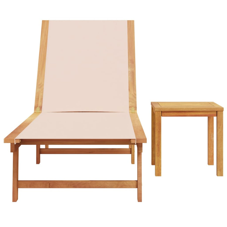 Ligbed met tafel massief acaciahout en textileen crèmekleurig