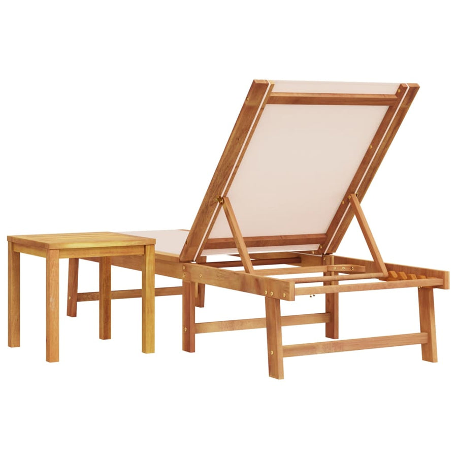 Ligbed met tafel massief acaciahout en textileen crèmekleurig