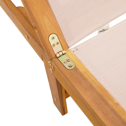 Ligbed met tafel massief acaciahout en textileen crèmekleurig