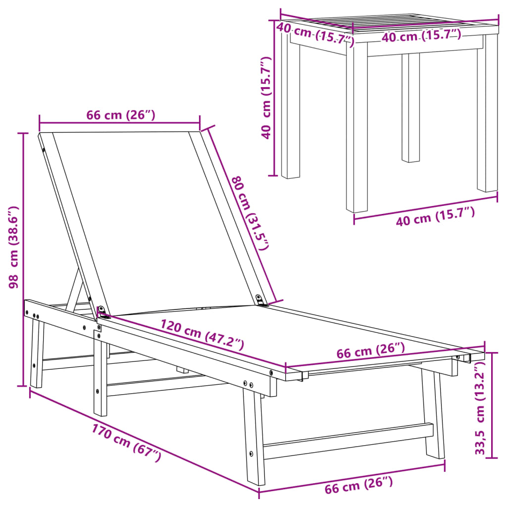 Ligbed met tafel massief acaciahout en textileen crèmekleurig