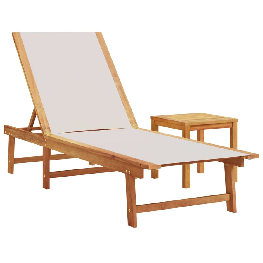 Ligbed met tafel massief acaciahout en textileen grijs