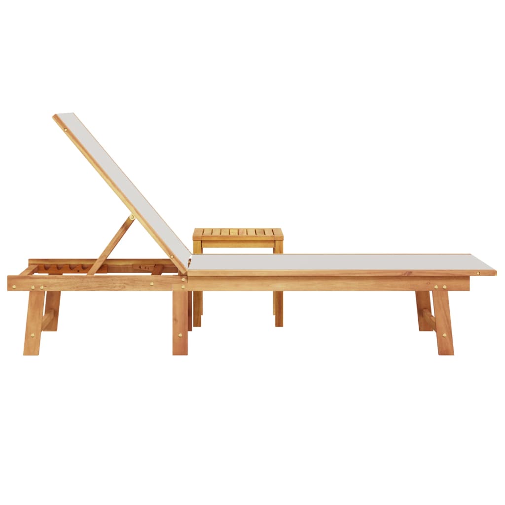 Ligbed met tafel massief acaciahout en textileen grijs