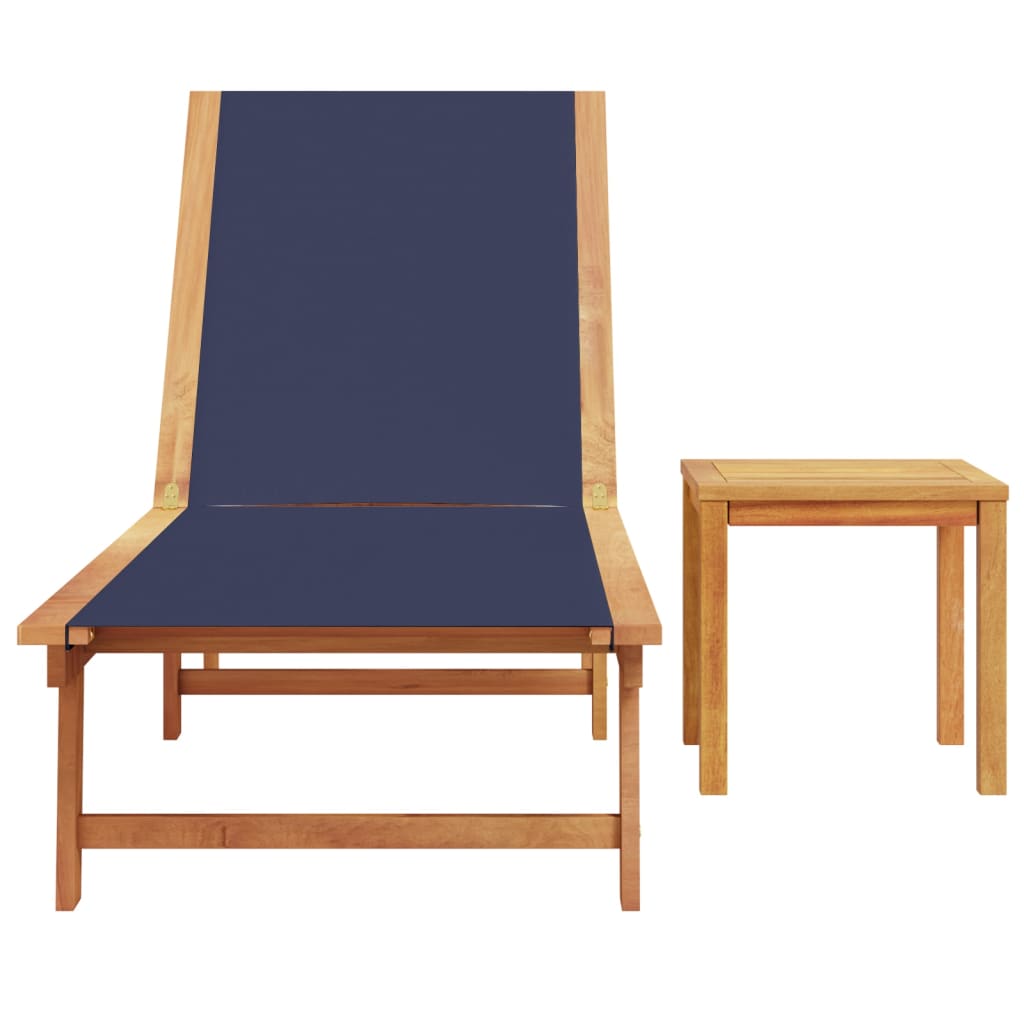 Ligbed met tafel massief acaciahout en textileen blauw