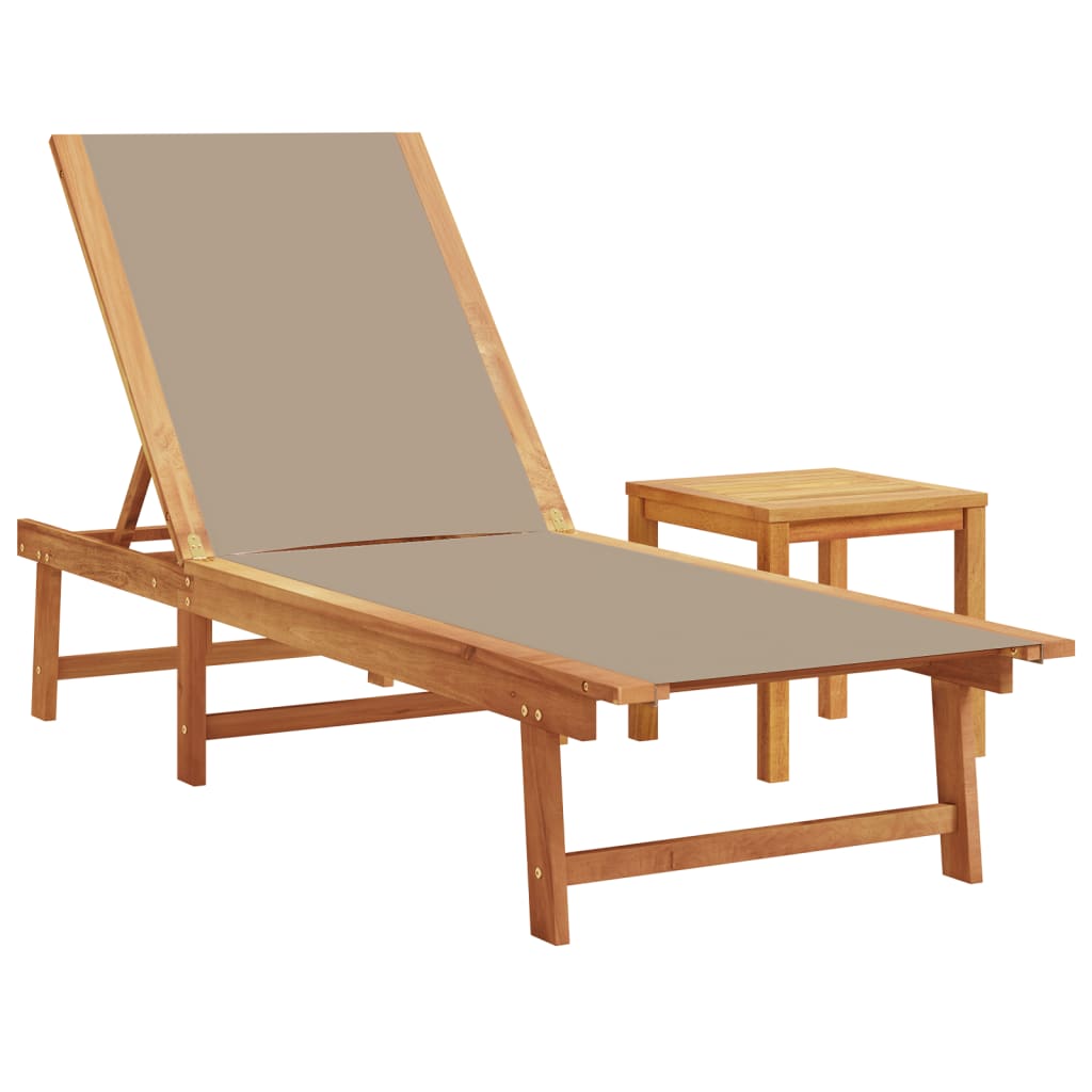 Ligbed met tafel massief acaciahout en textileen taupe
