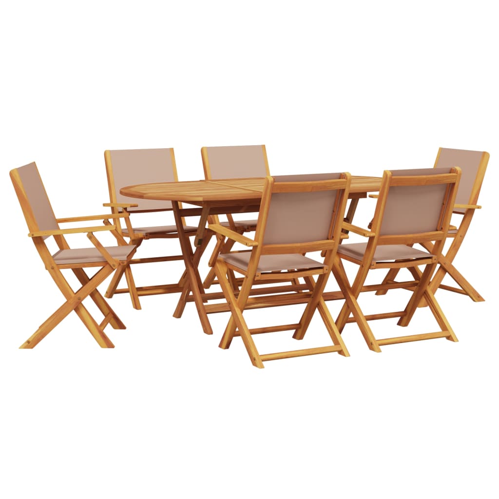 7-delige Tuinset massief hout en stof taupe