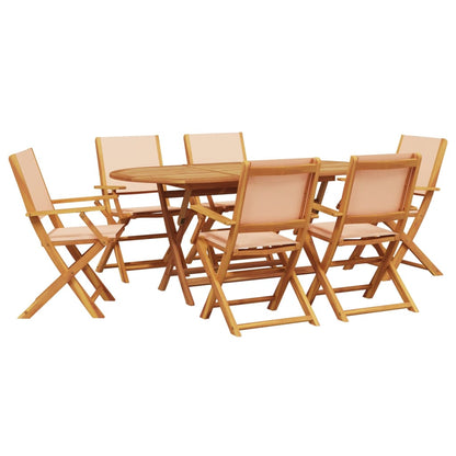 7-delige Tuinset massief hout en stof beige