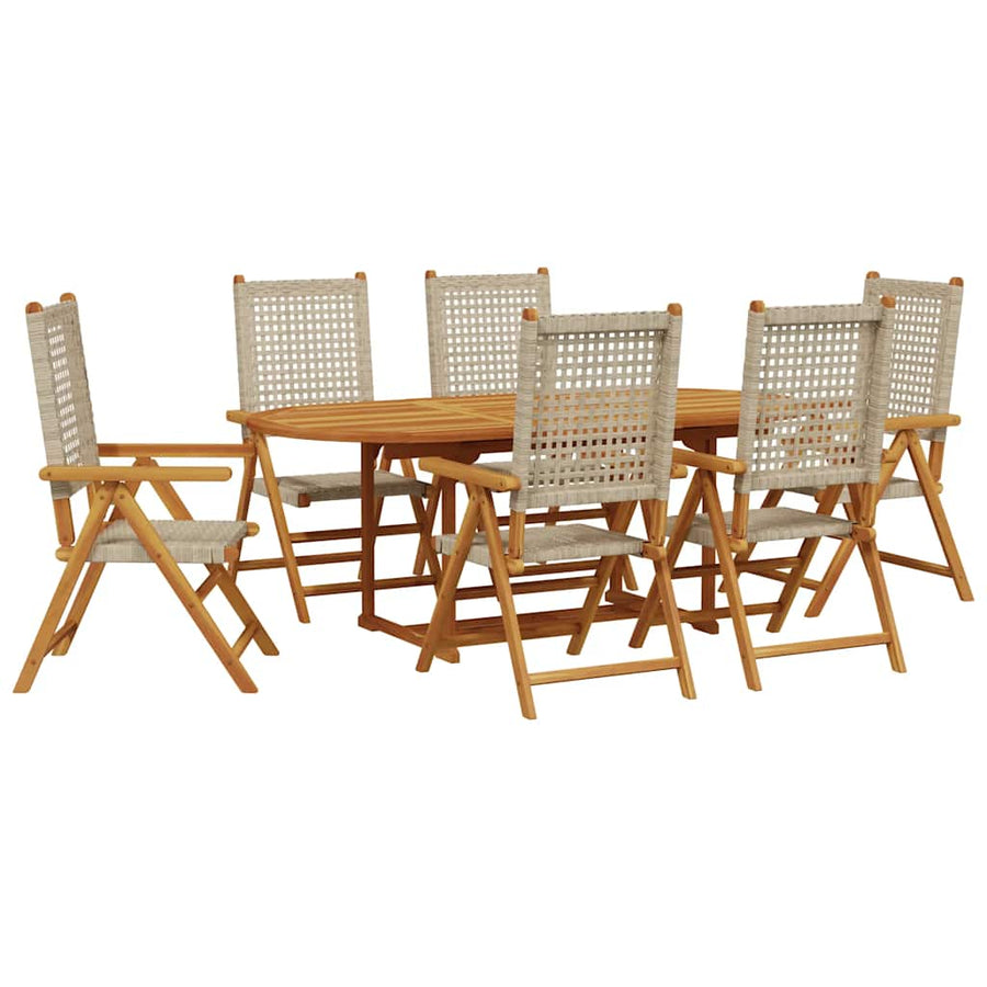 7-Delige Tuinset Poly Rattan En Massief Hout Beige