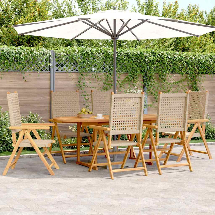 7-Delige Tuinset Poly Rattan En Massief Hout Beige