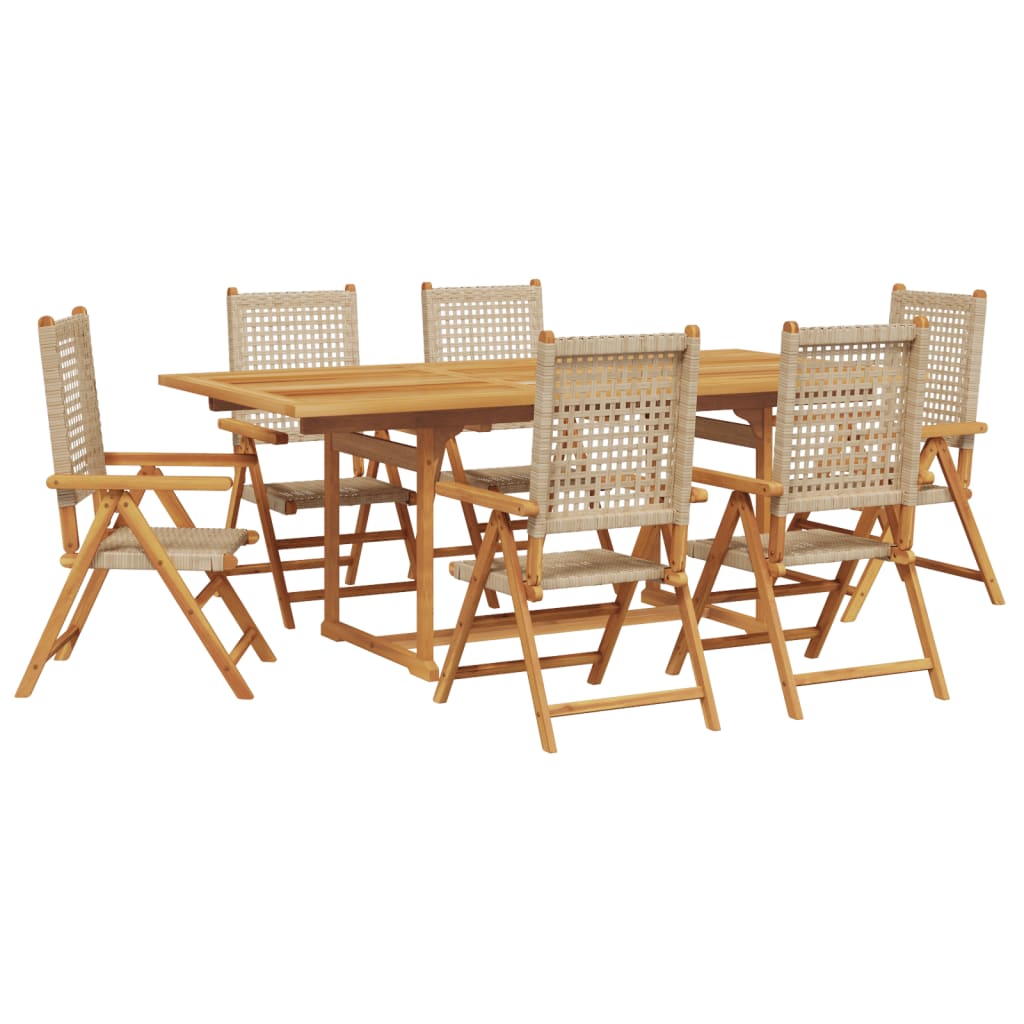 7-Delige Tuinset Poly Rattan En Massief Hout Beige
