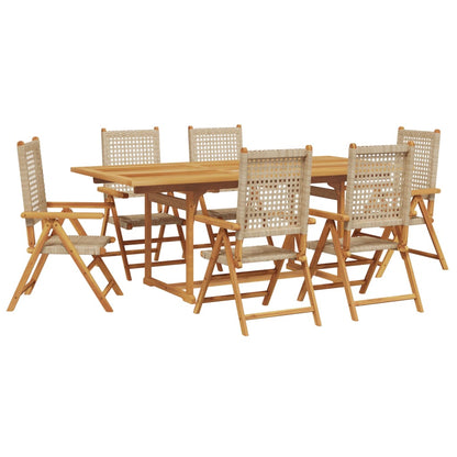 7-Delige Tuinset Poly Rattan En Massief Hout Beige