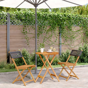 Bistroset 3-delig poly rattan massief hout zwart