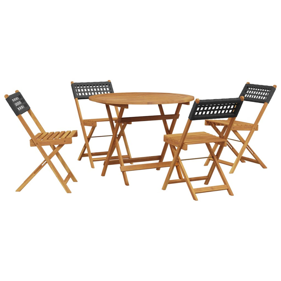 5-Delige Tuinset Poly Rattan En Massief Hout 90 x 75 cm