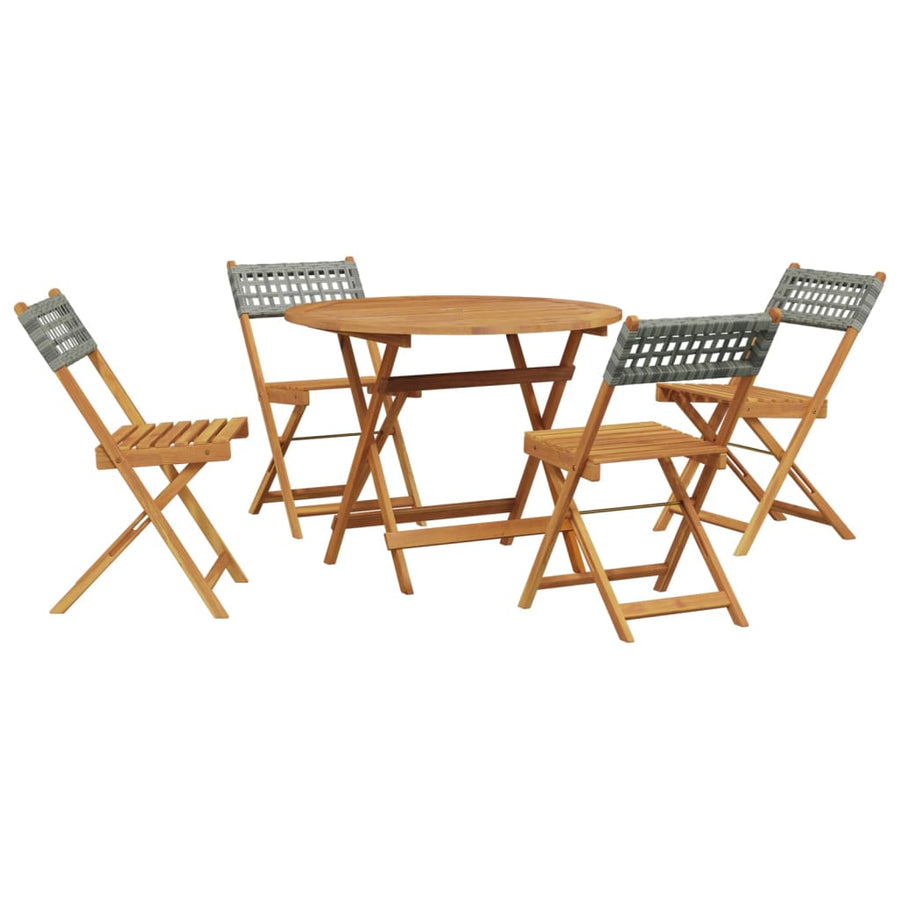 5-Delige Tuinset Poly Rattan En Massief Hout 90 x 75 cm