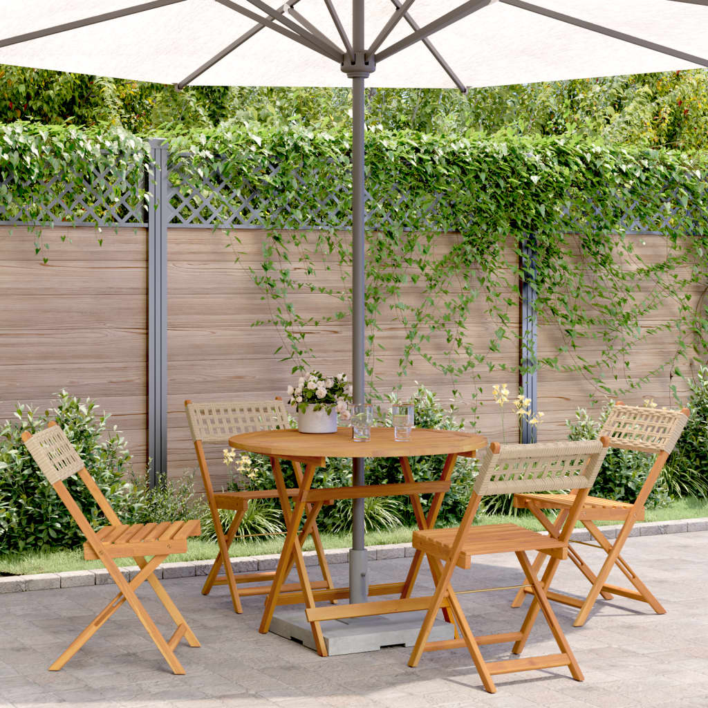 5-Delige Tuinset Poly Rattan En Massief Hout 90 x 75 cm