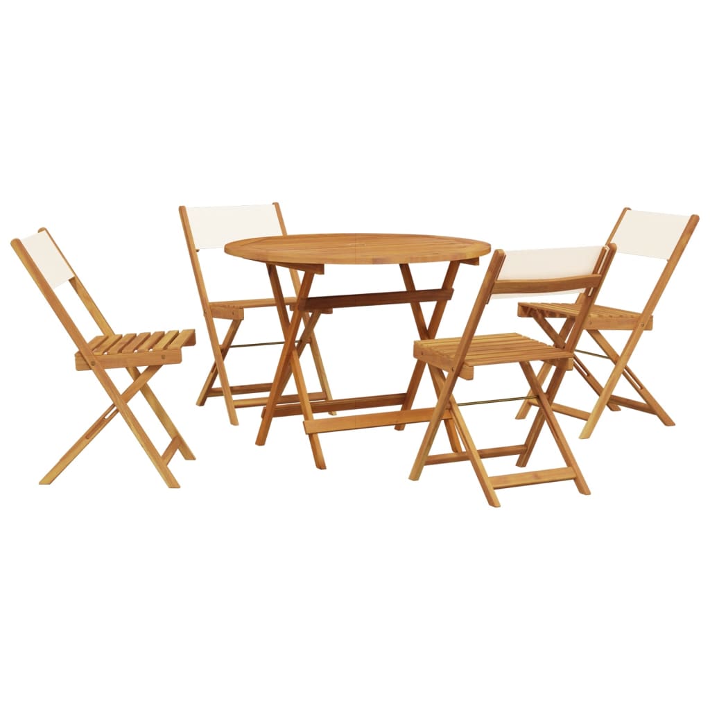 5-Delige Tuinset Massief Hout En Stof Wit 90 x 75 cm