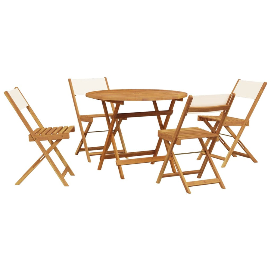 5-Delige Tuinset Massief Hout En Stof Wit 90 x 75 cm