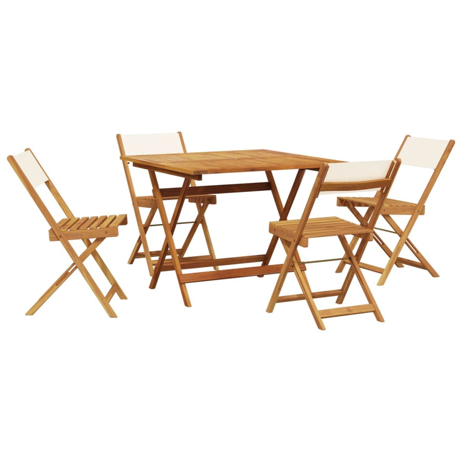 5-Delige Tuinset Massief Hout En Stof Wit 90 x 90 x 75 cm