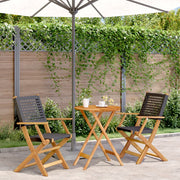 Bistroset 3-delig poly rattan massief hout zwart