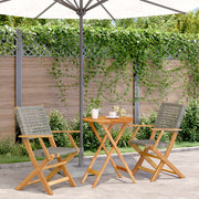 Bistroset poly rattan massief hout grijs 3-delig