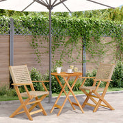 Bistroset 3-delig poly rattan massief hout beige inklapbaar