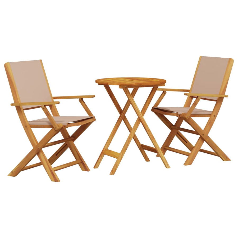 3-delige Bistroset stof en massief hout taupe
