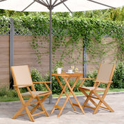 Bistroset massief acaciahout stof beige 2 stoelen tafel