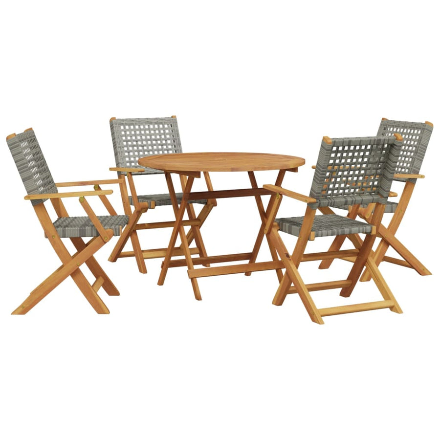 5-Delige Tuinset Poly Rattan En Massief Hout 90 x 75 cm