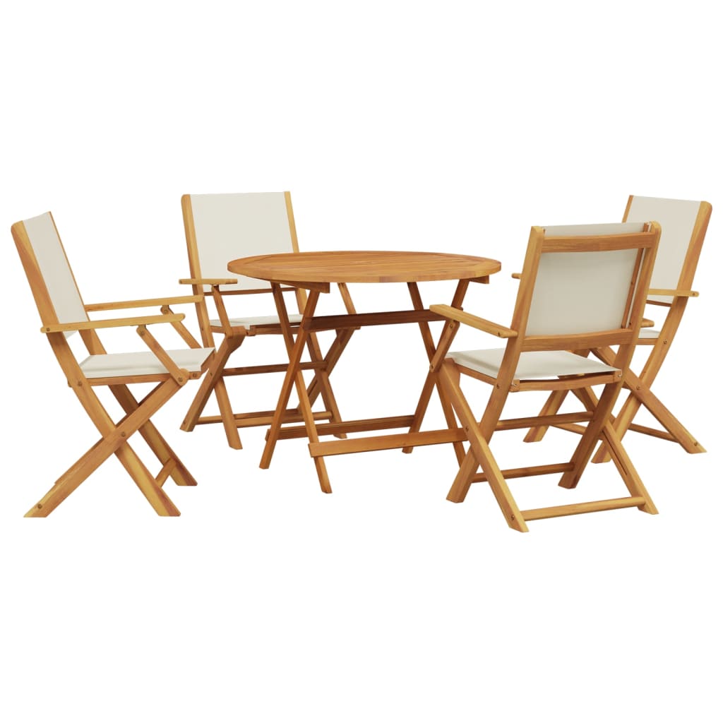 5-Delige Tuinset Massief Hout En Stof Wit 90 x 75 cm