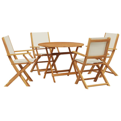 5-Delige Tuinset Massief Hout En Stof Wit 90 x 75 cm
