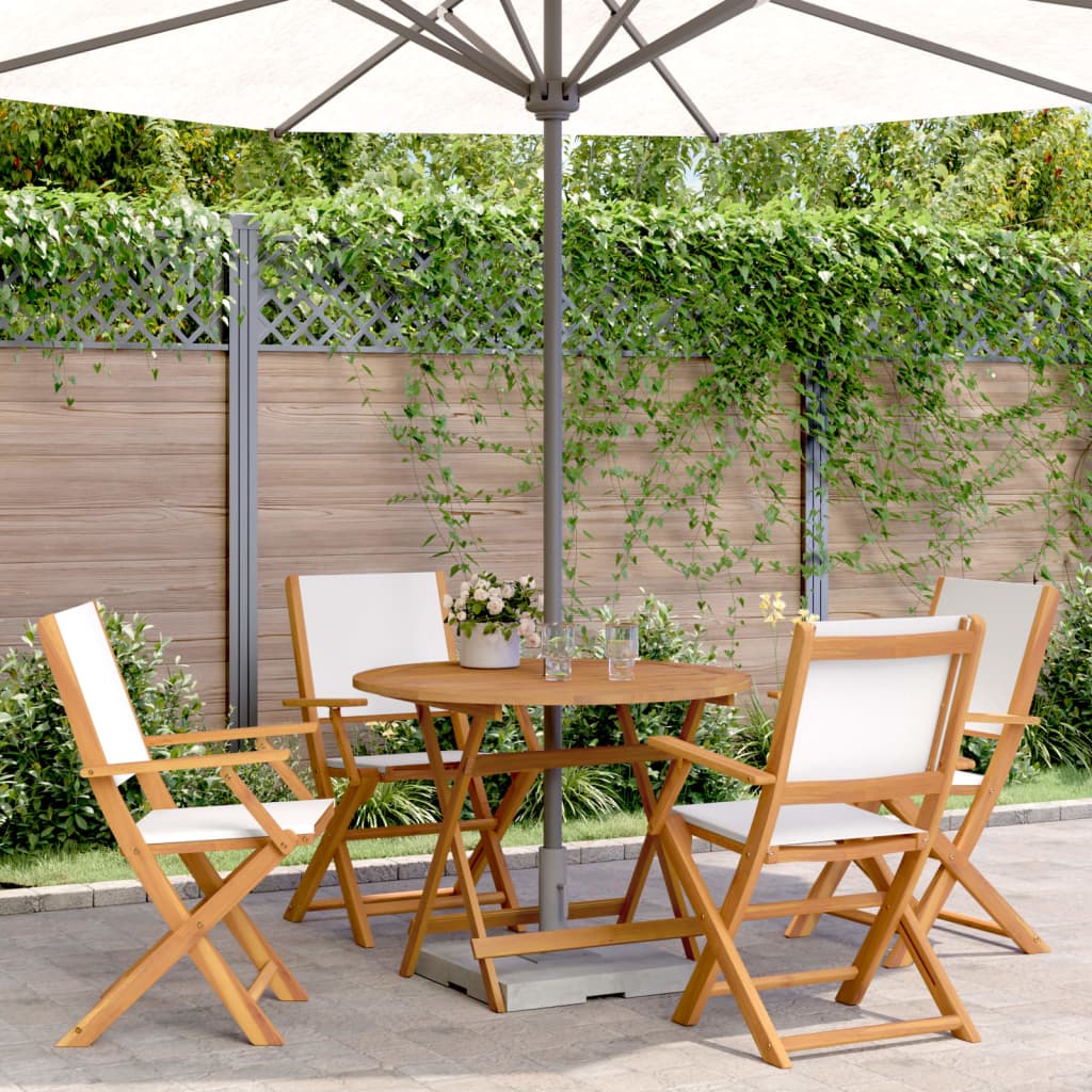 5-Delige Tuinset Massief Hout En Stof Wit 90 x 75 cm