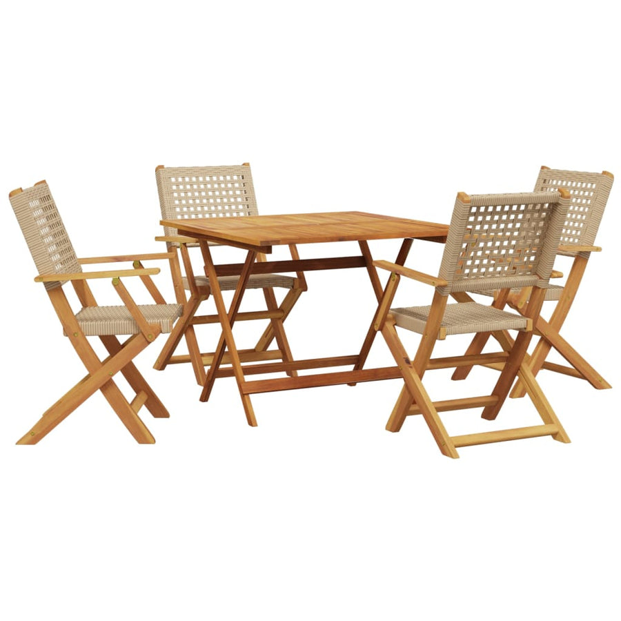 5-Delige Tuinset Poly Rattan En Massief Hout 90 x 90 x 75 cm