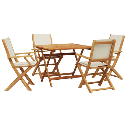 5-Delige Tuinset Massief Hout En Stof Wit 90 x 90 x 75 cm
