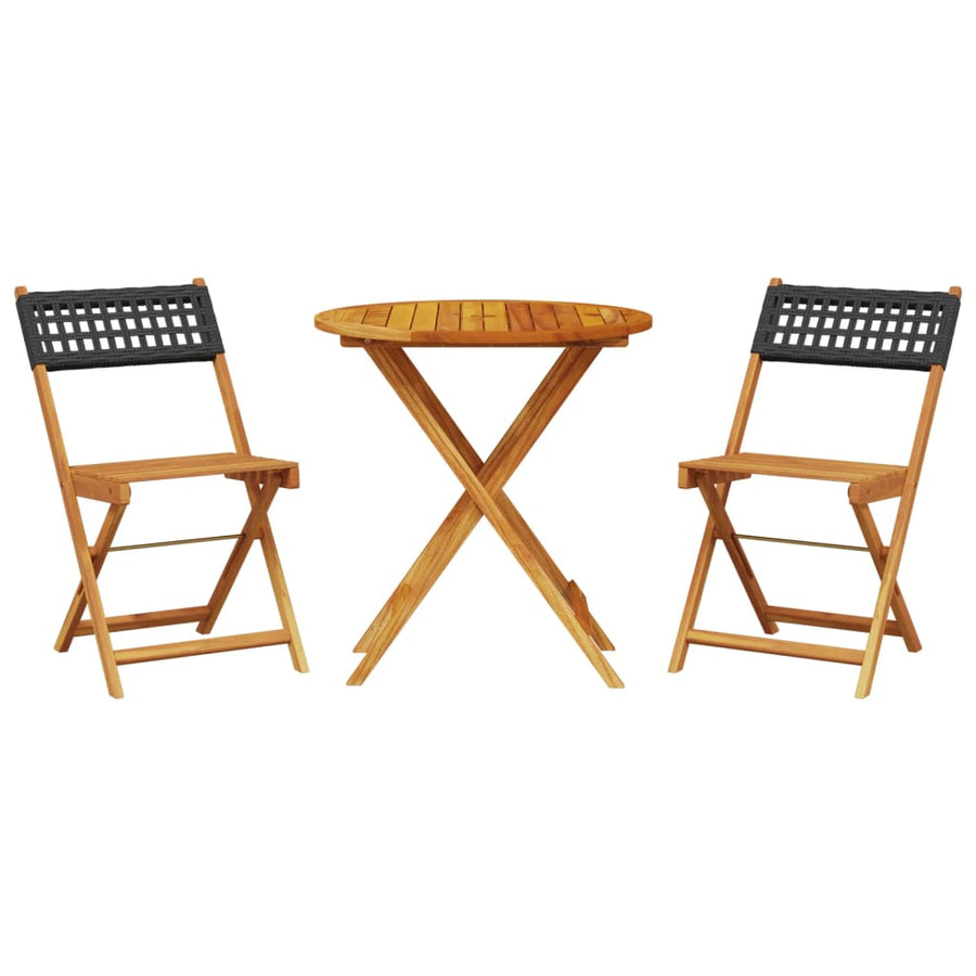 3-delige Bistroset poly rattan en massief hout zwart