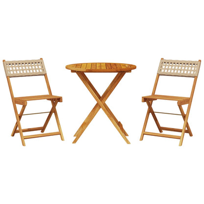 3-delige Bistroset poly rattan en massief hout beige
