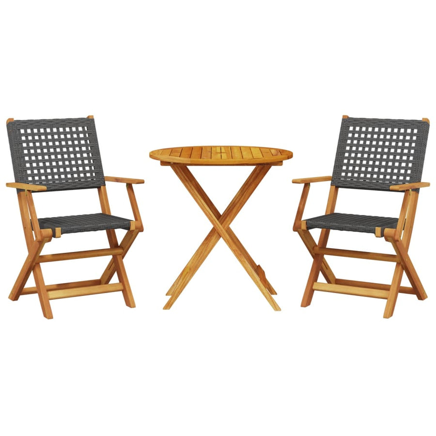 3-delige Bistroset poly rattan en massief hout zwart